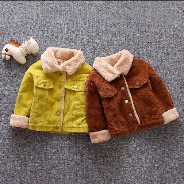 Piumino per bambini in velluto a maniche lunghe con bottoni sul collo con risvolto Caldo autunno inverno Top larghi Cardigan per ragazza ragazzo 6M-4T