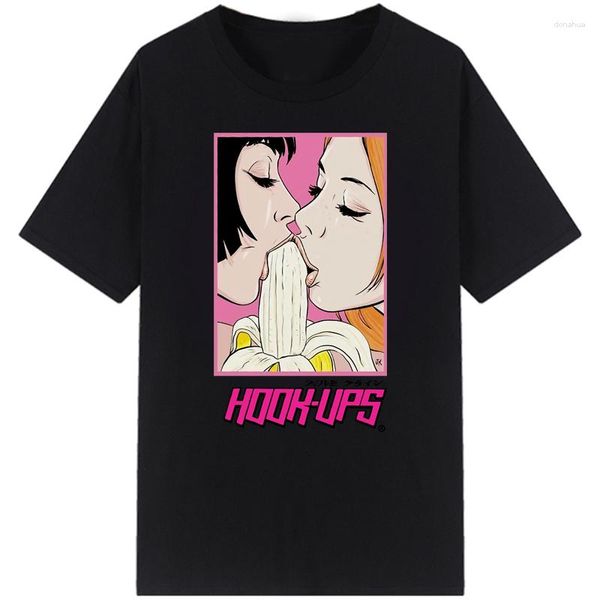 Herren T-Shirts 90er Retro Hook-up Style 2 Girl Eat Banana Anime Hentai T-Shirt USA! Hipster-O-Ausschnitt mit kurzen Ärmeln. Spaß