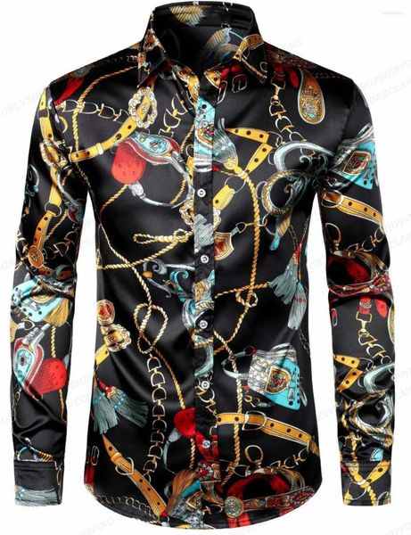Männer Casual Hemden Gold Kette Hawaii Schmetterling 3d Druck Männer Mode Langarm Strand Bluse Luxus Revers Hemd Kleidung