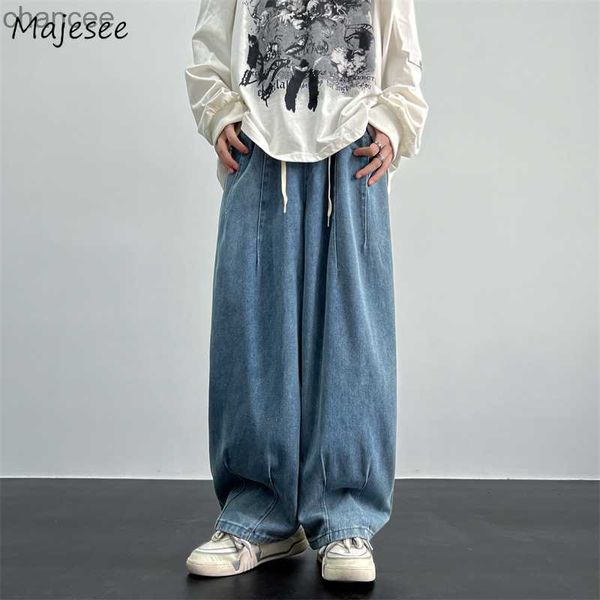 Jeans a gamba larga da uomo larghi S-3XL pantaloni in denim hip-hop moda vintage lavato fare vecchi adolescenti studenti elastico in vita moda HKD230829