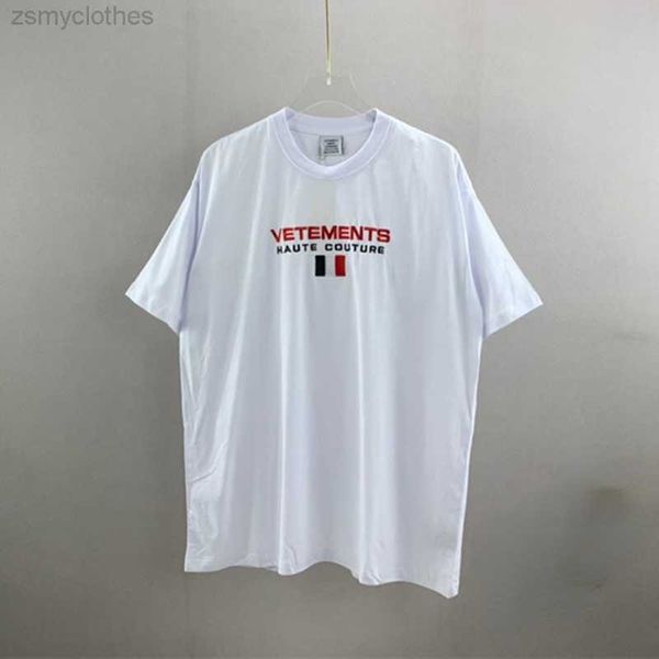 Homens camisetas Boa qualidade bordado bandeira vetements moda camiseta homens vetements mulheres camisas de algodão jersey tops vtm manga curta