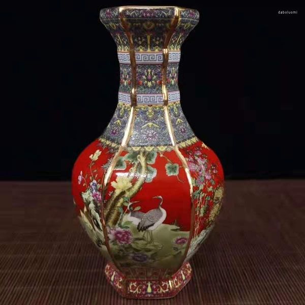 Вазы изящные китайские архаизирующие цветные эмалевые декоративные благоприятные цветы и птицы шесть сторон фарфоровая ваза
