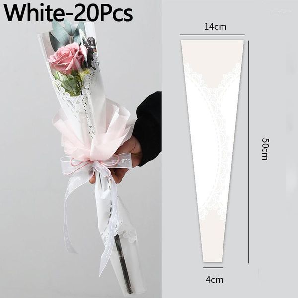 Geschenkpapier 20 Stück Polybeutel Partyzubehör Transparente Spitzenmuster Blumen Verpackung Verpackungsbeutel für Blumenstrauß Kreative Hochzeitsdekoration