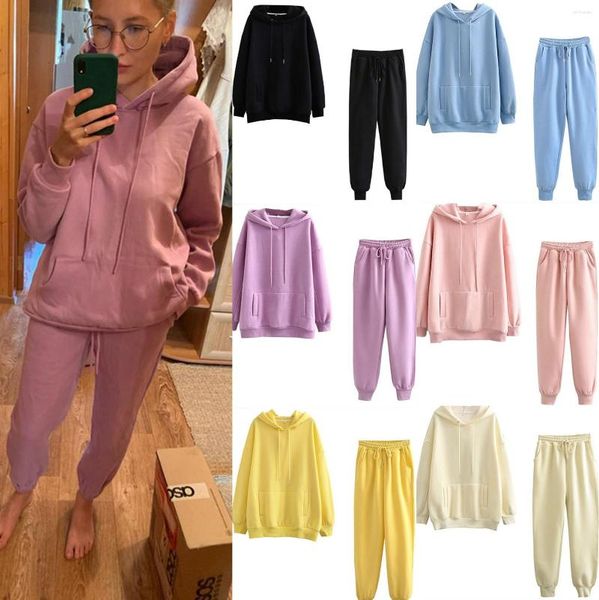 Abbigliamento da palestra Tuta sportiva da donna Manica lunga Cappuccio solido Set di pantaloni Set Petite Tute Vita alta con volant Sovrapposizione Tuta senza spalline