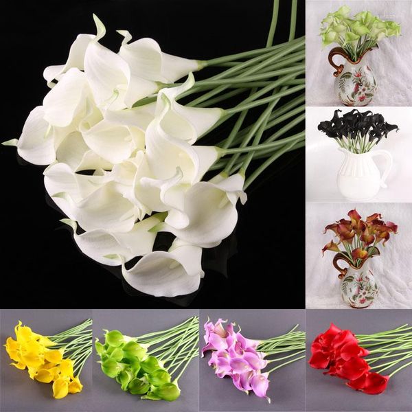 Flores decorativas 10 pçs/lote toque real lírio calla buquês de flores artificiais casa casamento decoração de noiva grinaldas 7 cores