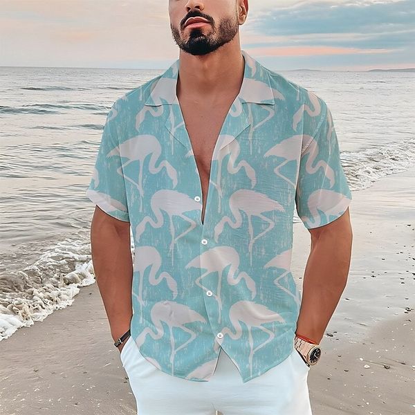 Camisas de vestido masculino camisa verão havaiano flamingo estampas gráficas turndown feriado manga curta vestuário tropical moda streetwear 230828