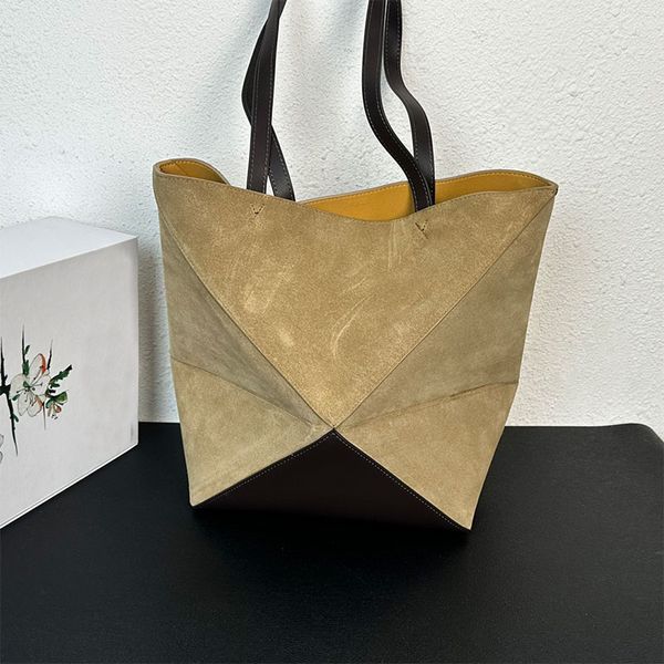 Borsa per la spesa pieghevole Borsa per la spesa Borse da donna Borsa in pelle di vacchetta Lettere di moda Borse a tracolla a blocchi di colore Tasche di grande capacità Due dimensioni