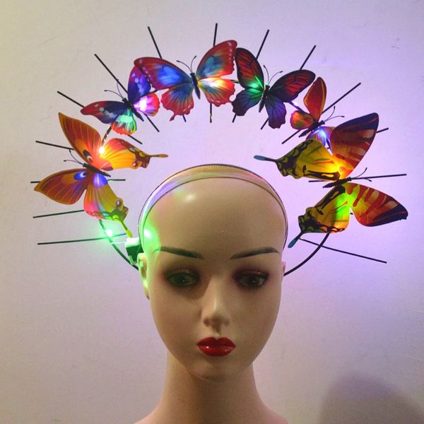 Led light up piscando deusa halo coroa borboleta sunburst cravado bandana feminino traje casamento photoshoot acessórios de cabelo