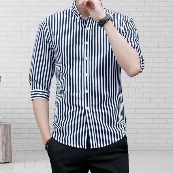 Camicie casual da uomo Camicia anti-pilling da uomo Semplice colletto rovesciato estivo a righe Taglio 3D Indumento per appuntamenti