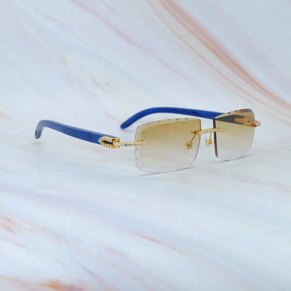 Occhiali da sole ghiacciati Strass Eyewear Blue Wood Desginer Brand Luxury Designer Carter Occhiali da sole vintage Decorazione da uomo Montatura in oro