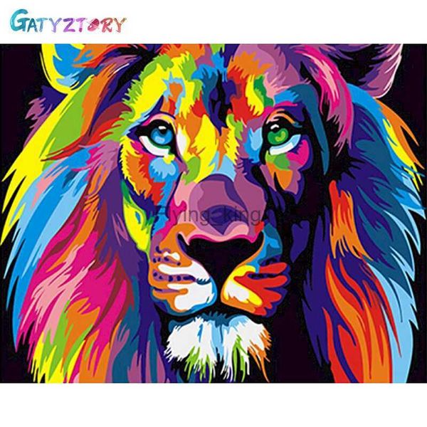 Gatyztory diy pintura por números animais coloridos óleo pintado à mão decoração de casa presente desenho em tela hkd230829