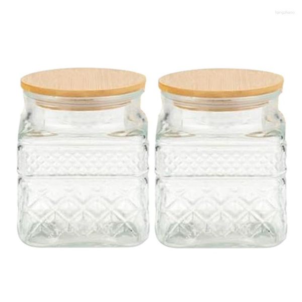 Frascos de armazenamento 2 peças frascos de vidro quadrados com padrão de diamante vintage café macarrão açúcar chá lanche nozes frasco de biscoito