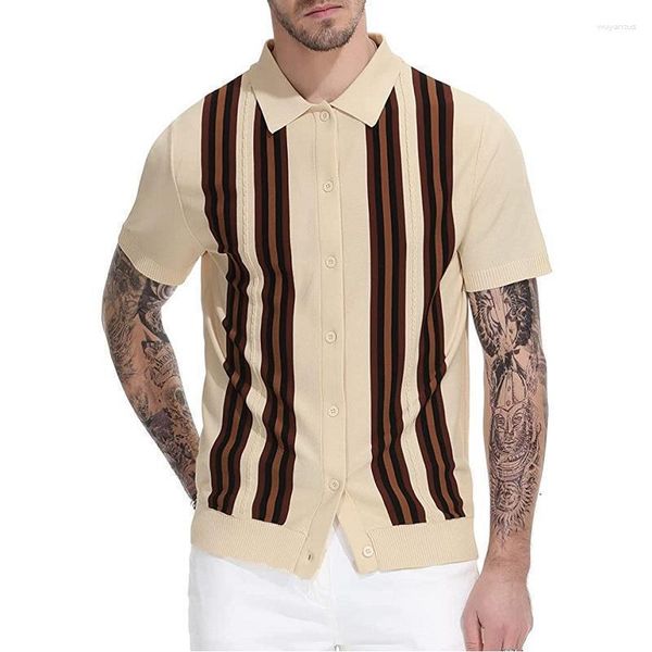 Herren-T-Shirts, schlichtes britisches Mode-Qualitäts-Streifen-Strickwaren-Kurzarm-Jacquard-Business-Poloshirt