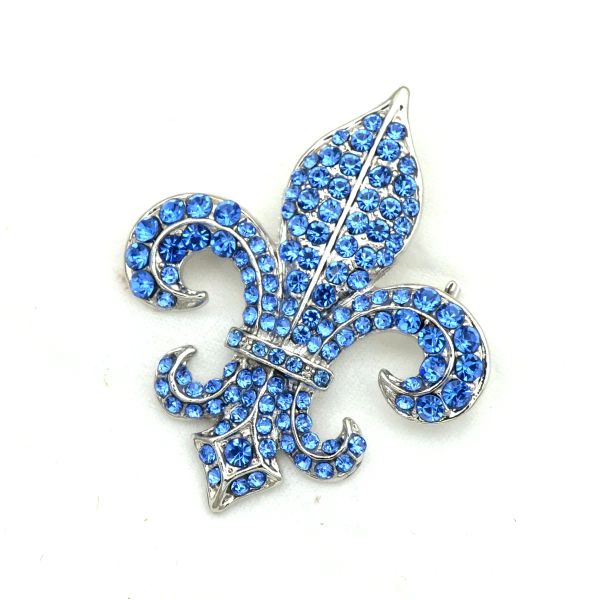 Broche de alfinete de noiva de cristal brilhante flor de lis vintage prateado transparente com strass de 2