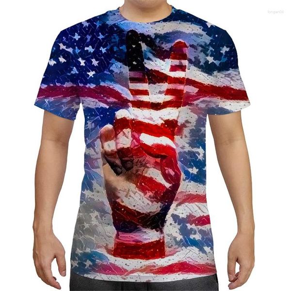 Homens Camisetas Bandeira Americana 3D Impresso Tendências de Verão Streetwear Personalidade Casual Manga Curta Tees Crianças Tops Roupas Femininas