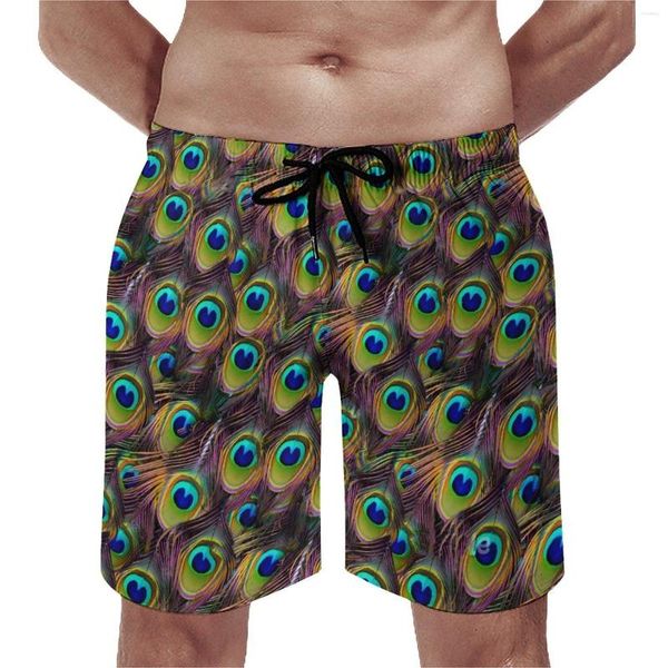 Мужские шорты павлины перья доски летние синие и зеленые беговые серфинги короткие брюки самцы быстро сухой дизайн плавать стволы