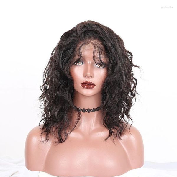 Onda solta 13x6 bob frente do laço peruca de cabelo humano para as mulheres pré arrancadas com bebê brasileiro natural preto remy 150%