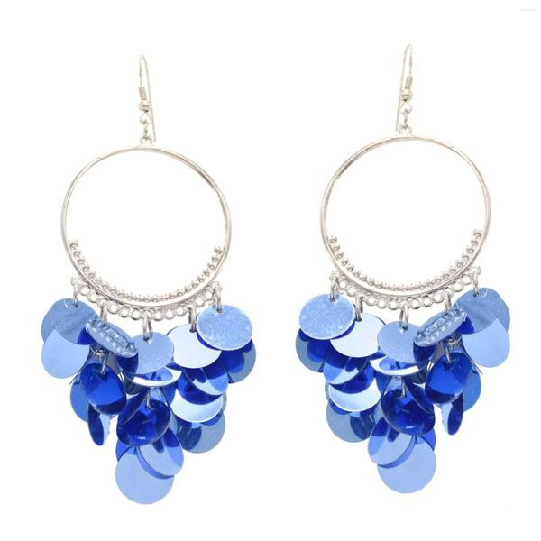 Orecchini pendenti 2 stili Ins Paillettes blu Dichiarazione per le donne Boho Orecchino in metallo con nappa a foglia Regalo per gioielli per feste