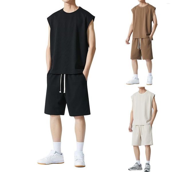 Tute da uomo Gilet e pantaloni Set T-shirt in seta di ghiaccio Estate Sottile Casual Allentato Pantaloncini a maniche corte Basket A di tuta sportiva da corsa