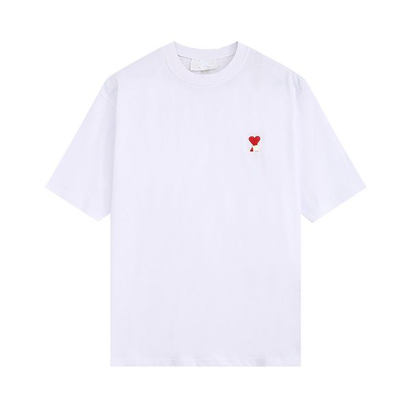 Camisetas de algodão de marca Coração vermelho letra A bordado em torno do pescoço de manga curta camisetas causais para homens e mulheres