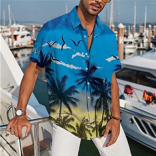 T-shirts pour hommes Boutonné à fleurs Vacances tropicales Hauts de plage Art géométrique Impression numérique 3D