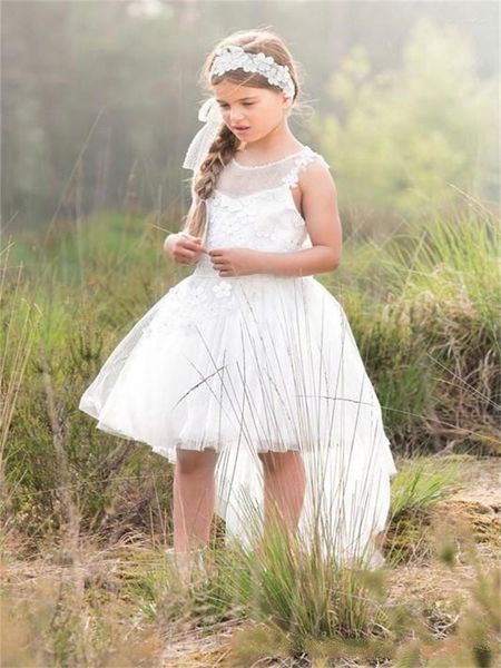 Menina vestidos de tule renda vazada volta arco cinto princesa flor festa de casamento bola primeira comunhão sonho crianças presente