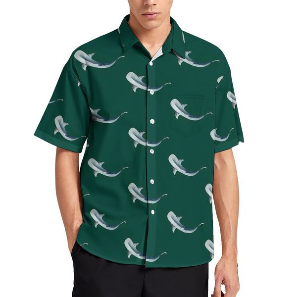 Мужские платья рубашки китовые акула пляжная рубашка океанские животные печатать гавайские повседневные мужские мужские блузки с короткими рукавами.