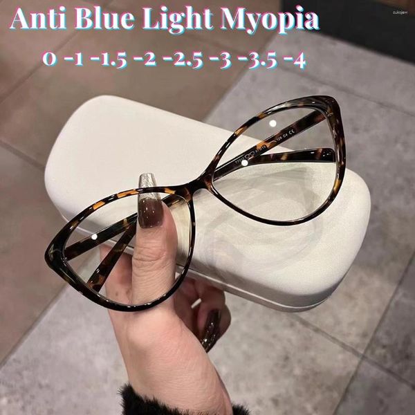 Óculos de sol moda vintage gradiente óculos para miopia anti luz azul miopia único pernas brancas gato olho óculos quadro