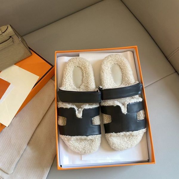 Designer de luxo chinelos de pele slides de pele para homens sandálias fofas de lã de inverno para mulheres chinelos de neve plana sapatos calçados de fábrica tamanho grande 35-46