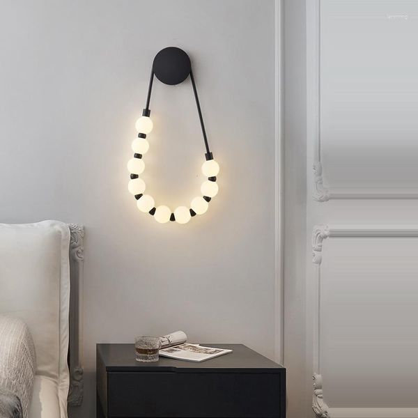 Lampada da parete a LED postmoderna in oro nero con la sua collana, applique, decorazione Arandela esterna per corridoio camera da letto