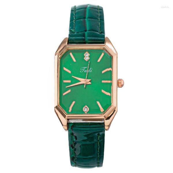 Relógios de pulso comércio exterior moda diamante incrustado relógio feminino quadrado pulseira de couro quartzo fábrica local atacado