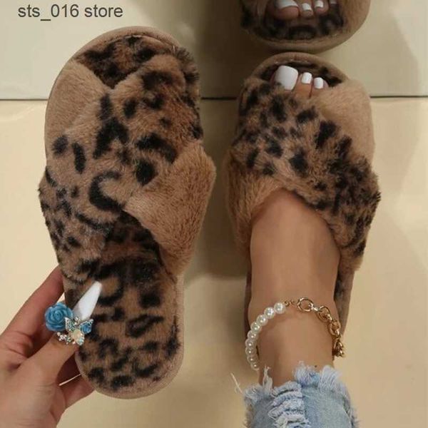 Sexy pelliccia in pelliccia leopardo donne invernali casa finta moda scarpe calde donne slip su appartamenti scivoli femminili pancione di pelose t230828 208 ry pers