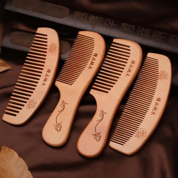 Pettini per capelli in legno naturale fatti a mano Pettine in legno per districare i capelli antistatico a denti larghi / fini C314