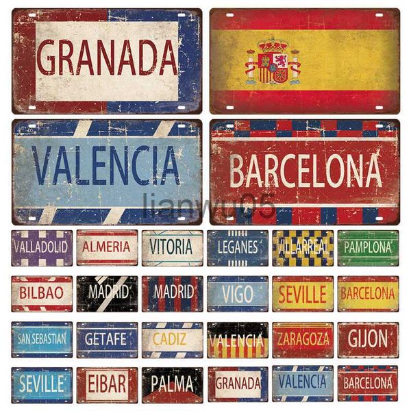 Metallmalerei Spanien Stadt Metallschild Nummernschild Plakette Metall Vintage Blechschild BARCELONAMADRIDSEVILLE Flagge Bar Pub Man Cave Club Poster x0829