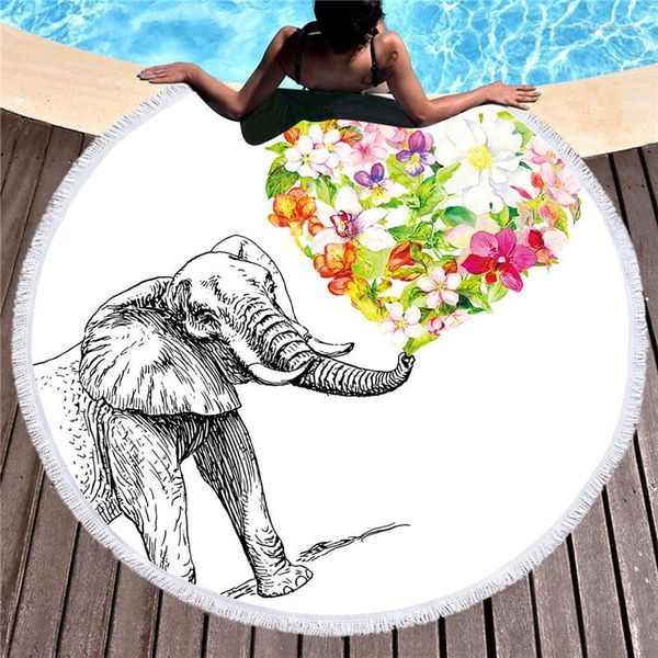 Asciugamano Elefante Stampato In Microfibra Spiaggia Per Adulti Tappetino Yoga Coperta Nappa Grandi Fenicotteri Rotondo 150 cm Arazzo Decorazioni Per La Casa