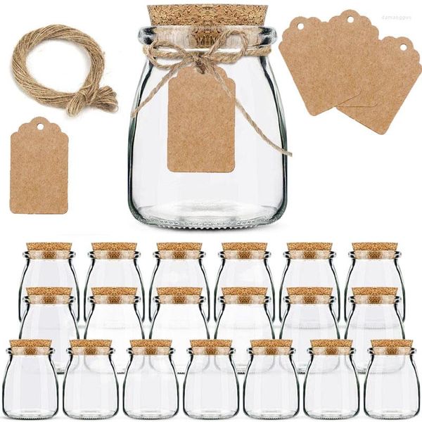 Garrafas de armazenamento 10 peças 100/200ml frascos de pudim de vidro iogurte com tampas de cortiça recipientes etiquetas e cordas para festa familiar diy mel