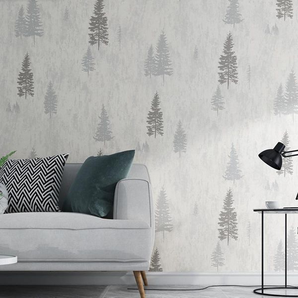 Wallpapers Ins Nordic Cartoon Tree Wall Papers Home Decor Não Tecido Azul Cinza Verde Papel de Parede para Sala de estar Quarto Loja Paredes
