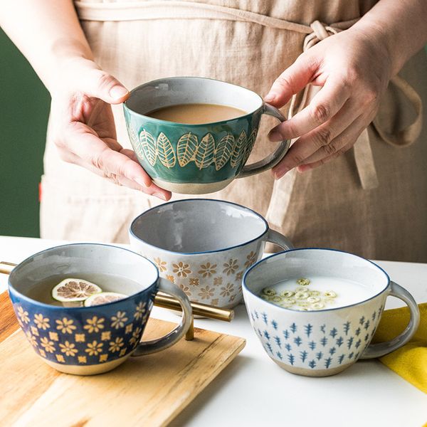 Tassen 310400 ml Vintage japanische Keramik Keramik Frühstück Kaffee Milch Tee Müsli Tasse Schüssel Küche Home Decor Handgefertigtes Geschirr 230828