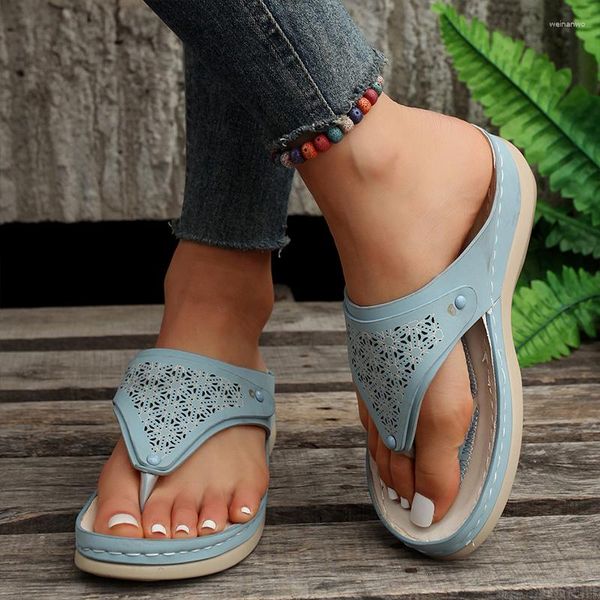 Hausschuhe Frauen Sommer Casual Strand Low Heels Keile Flip Flop Sandalen Sport Walking Plattform Femme Schuhe Damen Rutschen