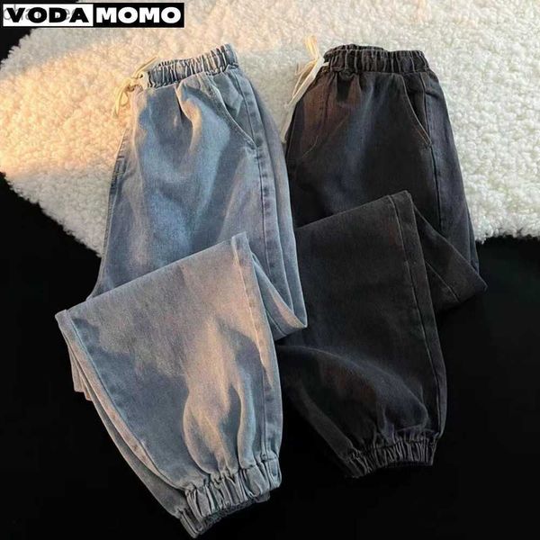 Jeans vintage roupas femininas casual coreano moda cordão jeans streetwear calças pretas calças de brim das mulheres queda caras hkd230829