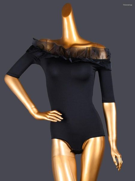 Стадия ношения сетчатая лоскутная одежда для женской одежды танцевальная спортивная костюм Женская латинская одежда снятости рукава для взрослых фантазий с твердым цветом топ