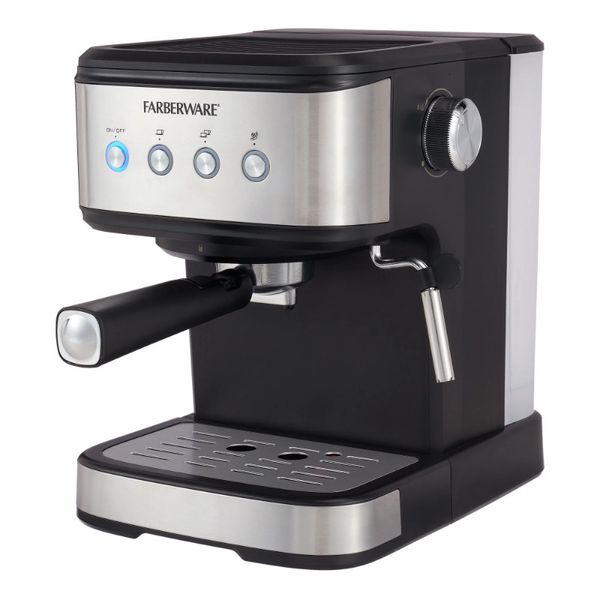 Manuel Kahve Öğütücüler Farberware 15L 20 Bar Espresso Maker Çıkarılabilir Su Deposu Gümüş ve Siyah Kahve Makinesi Makinesi 230829