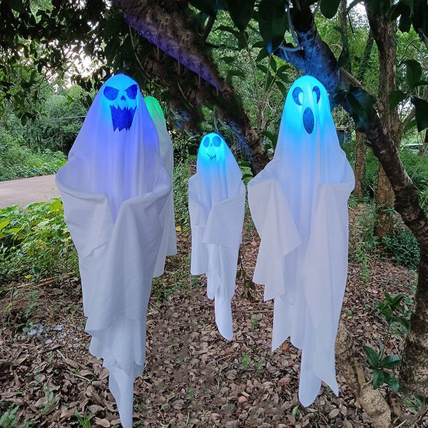 Oggetti decorativi Figurine Decorazioni di Halloween Ouroor Oggetti di scena per la casa Ghost Festival Dress Up Glowing LED Fantasma Teschio Lampada Decor Lanterna sospesa 230828