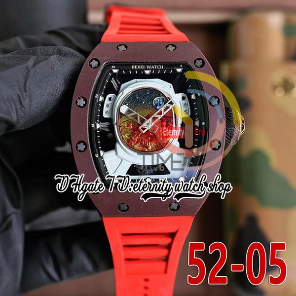 RRF 52-05 Neueste Version Japan Miyota NH Automatik Herrenuhr Braunes Metall-Keramikgehäuse Mars Valles Marineris Zifferblatt Rotes Kautschukarmband Super Edition Eternity-Armbanduhr