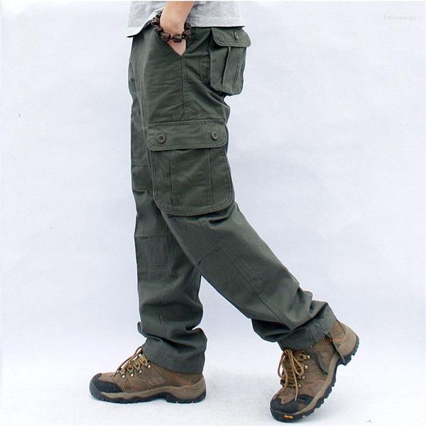 Calças masculinas homens macacão de trabalho militar solto calças táticas retas multi-bolso baggy casual algodão calças do exército