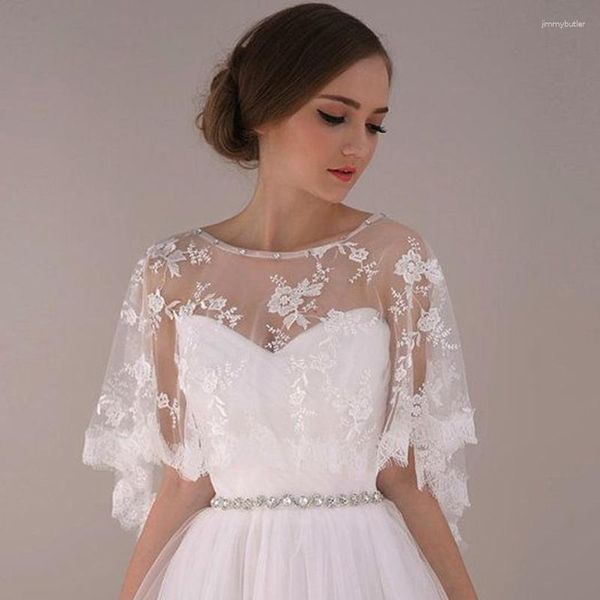 Wraps Damen-Bolero aus Spitze, für Hochzeit, kurzer U-Ausschnitt, applizierter Rand, Kristallperlen vorne, lange Rückseite, Brautjacke