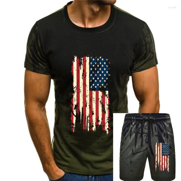Мужские спортивные костюмы Tops Tees Printed Мужская футболка мода винтажные расстроенные флаг личности флага.