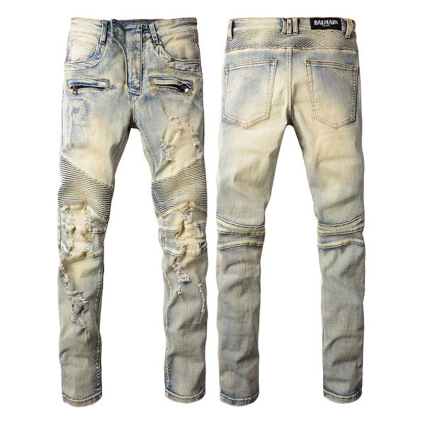 2023 novos homens designer jeans estrela alta elástica angustiado rasgado fino ajuste motocicleta motociclista denim para moda masculina calças pretas