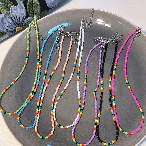 Chaînes coréennes bohême collier de perles femmes bonbons couleur intervalle perles de riz longs colliers filles doux mignon bijoux cadeau