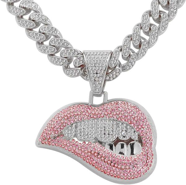 hdyv5aa Diamant-Kubaner-Gliederkette für Damen mit Anhänger, vereist, kubanischer Halsreif, Mund-Halskette, Hip-Hop-Silberschmuck